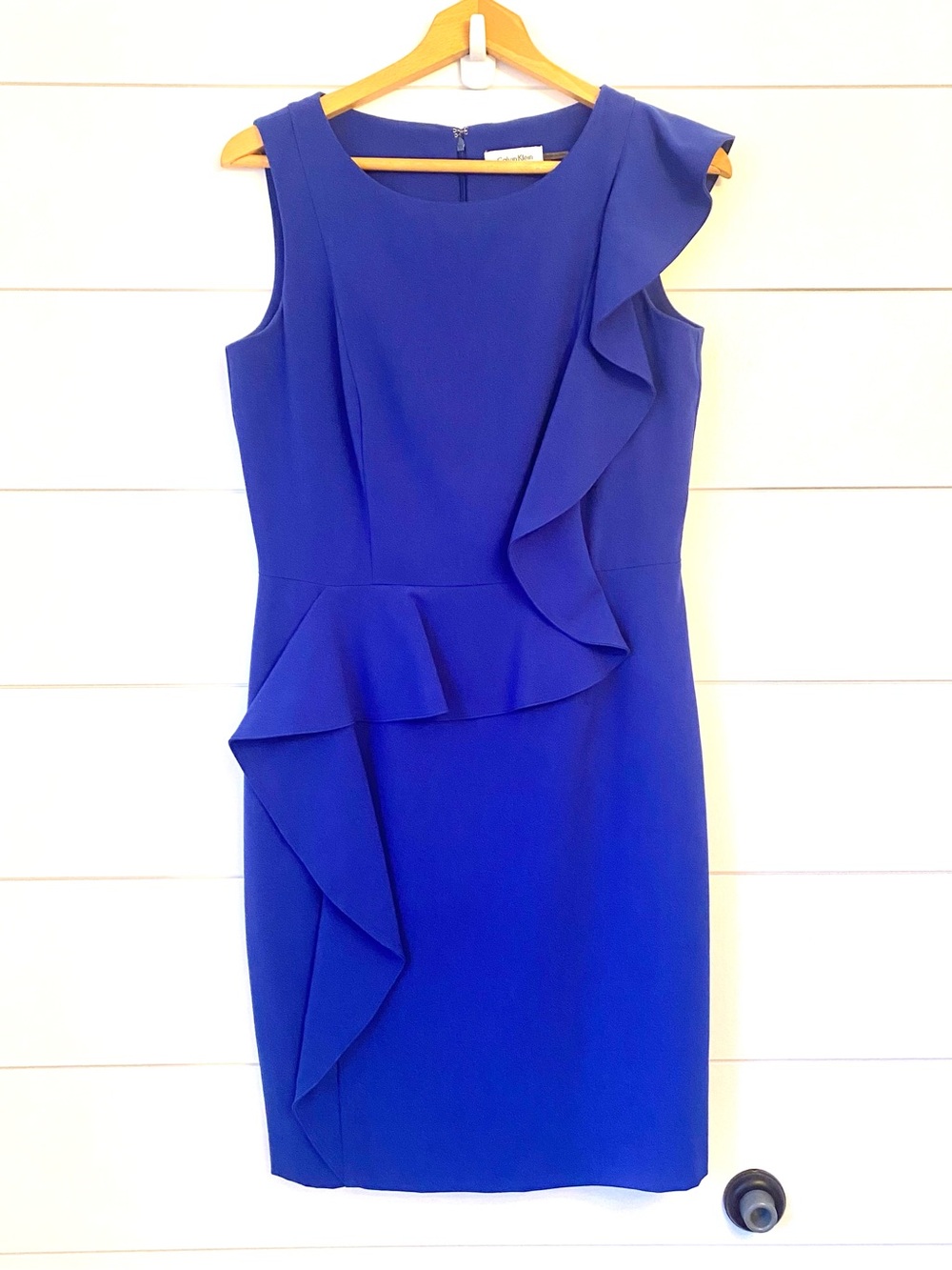 Calvin Klein Royal Blue Sleeveless Ruffle Sheath Dress. Size 8.